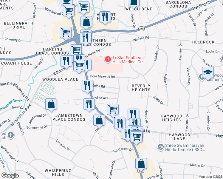 map of restaurants, bars, coffee shops, grocery stores, and more near 4353 Goins Road in Nashville