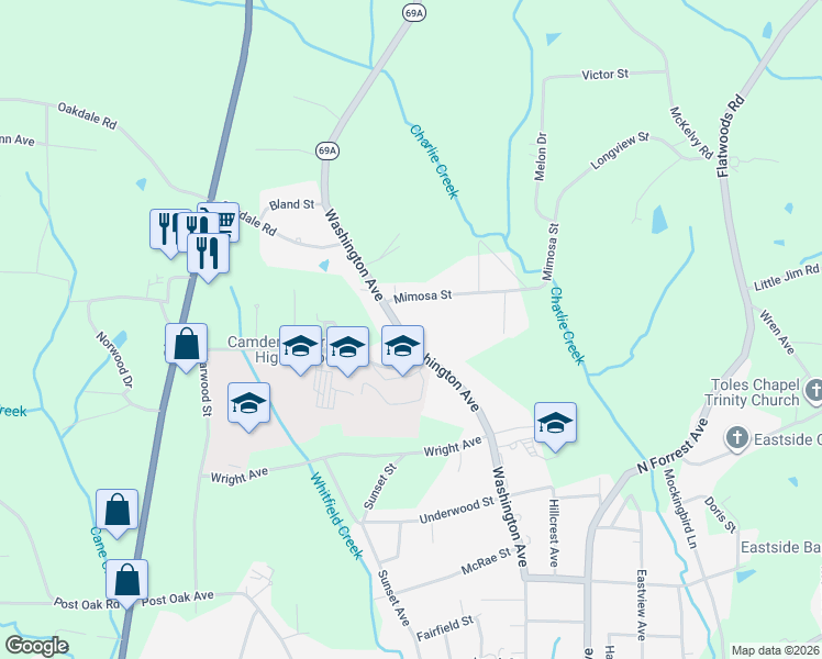map of restaurants, bars, coffee shops, grocery stores, and more near 258 Washington Avenue in Camden
