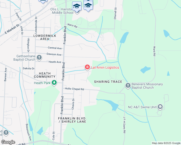 map of restaurants, bars, coffee shops, grocery stores, and more near 4200 Hope Valley Lane in Greensboro