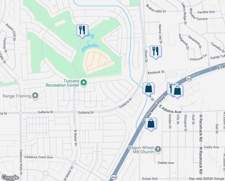 map of restaurants, bars, coffee shops, grocery stores, and more near 1042 Via Saint Andrea Place in Henderson