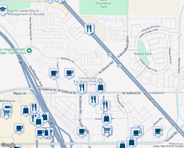 map of restaurants, bars, coffee shops, grocery stores, and more near 897 North Gibson Road in Henderson