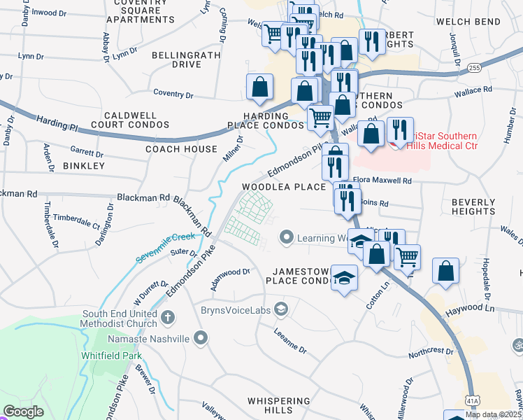 map of restaurants, bars, coffee shops, grocery stores, and more near 4960 Edmondson Pike in Nashville