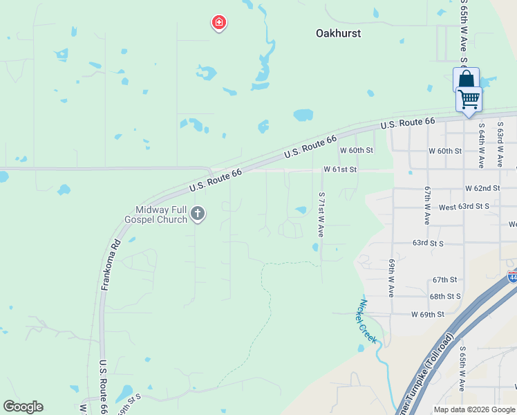 map of restaurants, bars, coffee shops, grocery stores, and more near 6228 South 77th West Avenue in Tulsa