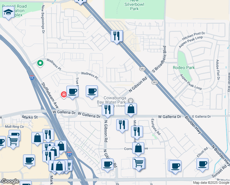 map of restaurants, bars, coffee shops, grocery stores, and more near 989 Gearus Place in Henderson