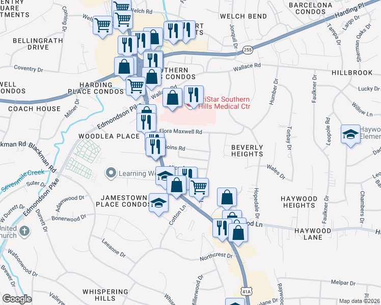 map of restaurants, bars, coffee shops, grocery stores, and more near 4310 Old Goins Road in Nashville