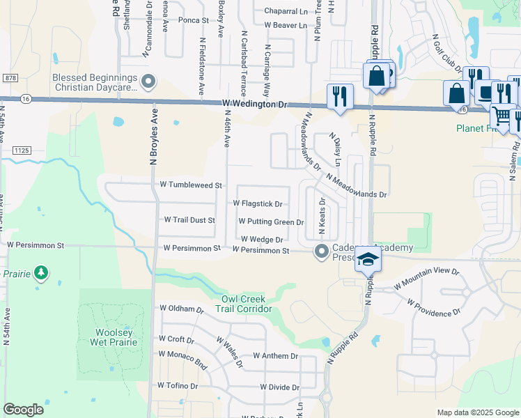 map of restaurants, bars, coffee shops, grocery stores, and more near 4437 West Flagstick Drive in Fayetteville