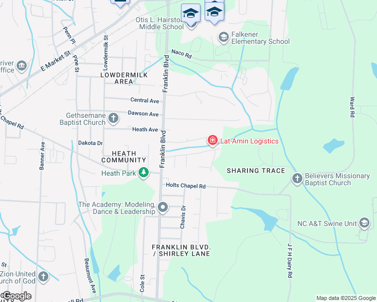 map of restaurants, bars, coffee shops, grocery stores, and more near 4101 Hope Valley Lane in Greensboro
