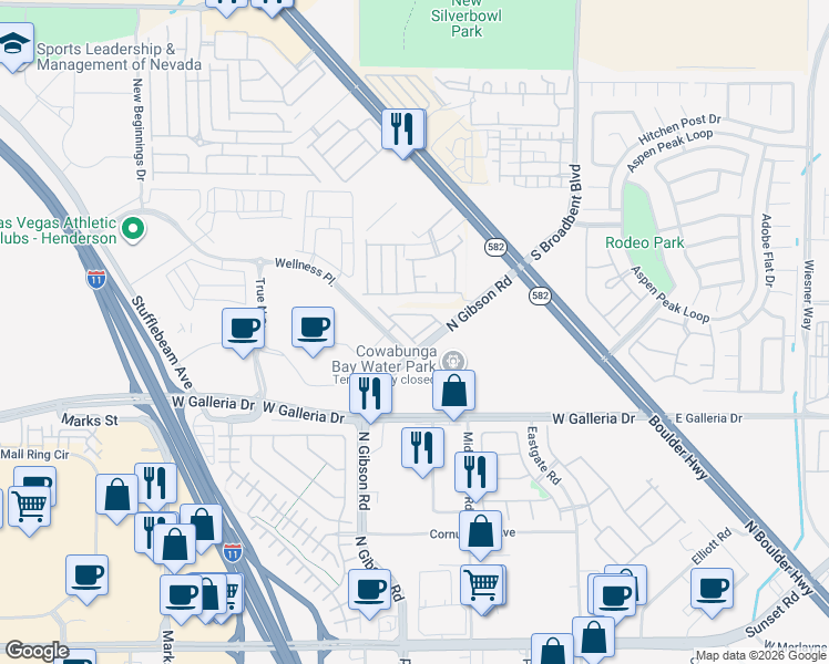map of restaurants, bars, coffee shops, grocery stores, and more near 853 Angwin Lane in Henderson
