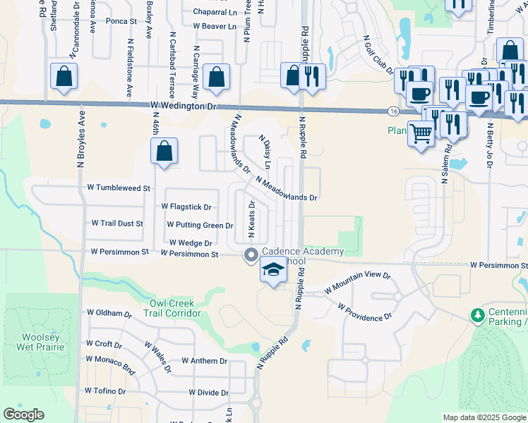 map of restaurants, bars, coffee shops, grocery stores, and more near 617 North Tennyson Lane in Fayetteville