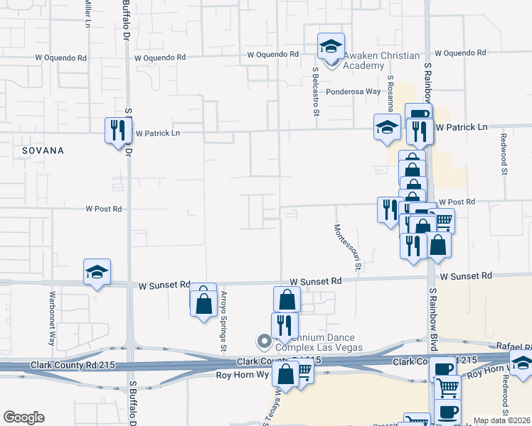 map of restaurants, bars, coffee shops, grocery stores, and more near 7399 Solar Rays Ct in Las Vegas