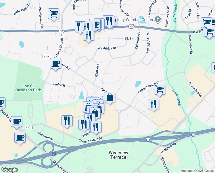 map of restaurants, bars, coffee shops, grocery stores, and more near 3429 Garden Road in Burlington