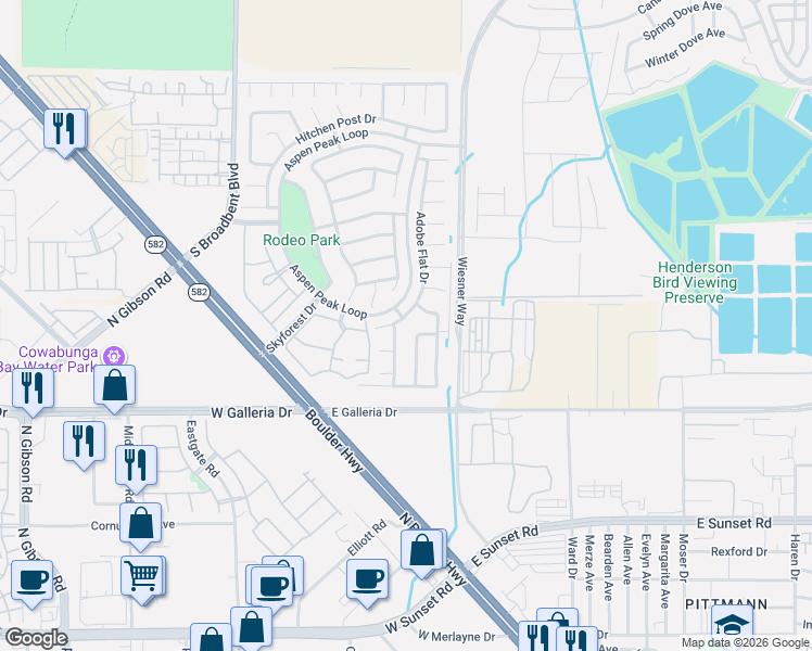 map of restaurants, bars, coffee shops, grocery stores, and more near 868 Adobe Flat Drive in Henderson