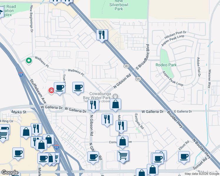 map of restaurants, bars, coffee shops, grocery stores, and more near 897 North Gibson Road in Henderson