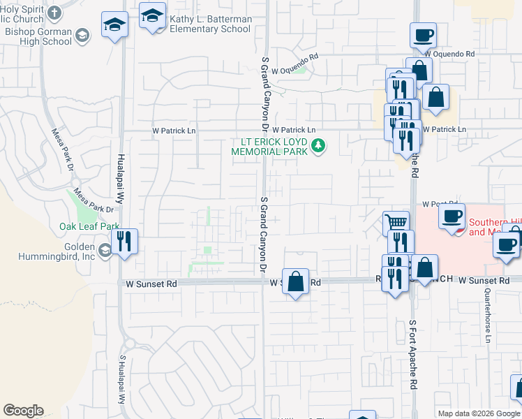 map of restaurants, bars, coffee shops, grocery stores, and more near 9786 West Overlook Ridge Avenue in Las Vegas