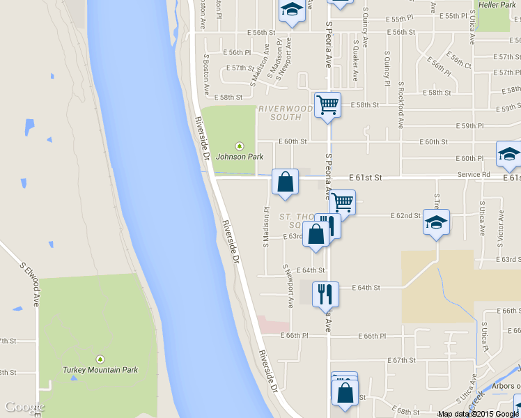 map of restaurants, bars, coffee shops, grocery stores, and more near 982 East 61st Street in Tulsa
