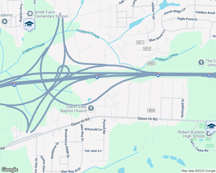 map of restaurants, bars, coffee shops, grocery stores, and more near 617 Brookmont Drive in Winston-Salem