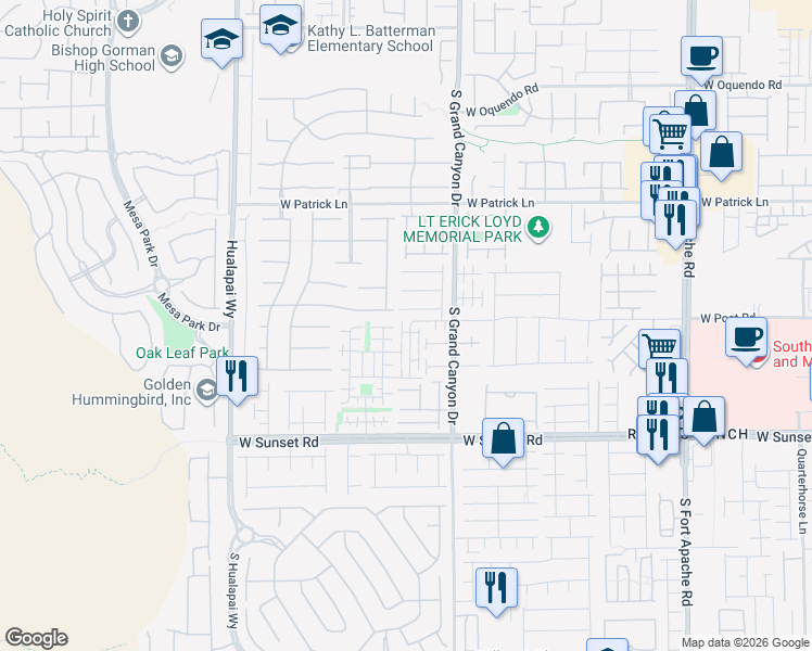 map of restaurants, bars, coffee shops, grocery stores, and more near 6312 Yampa River Way in Las Vegas