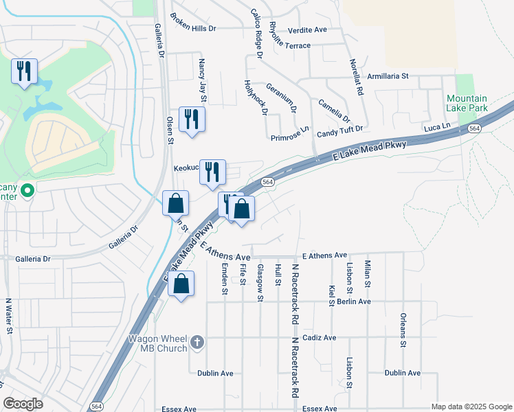 map of restaurants, bars, coffee shops, grocery stores, and more near 722 Wild Highlands Lane in Henderson