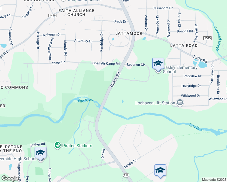 map of restaurants, bars, coffee shops, grocery stores, and more near 4418 Guess Road in Durham