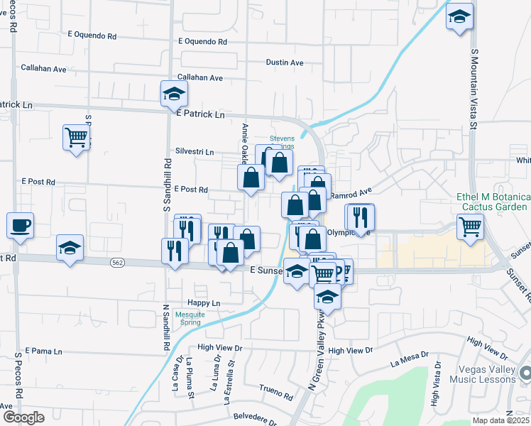 map of restaurants, bars, coffee shops, grocery stores, and more near 4027 E Post Rd in Las Vegas