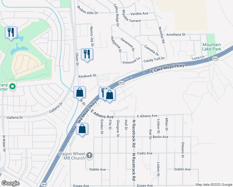 map of restaurants, bars, coffee shops, grocery stores, and more near 722 Wild Highlands Lane in Henderson