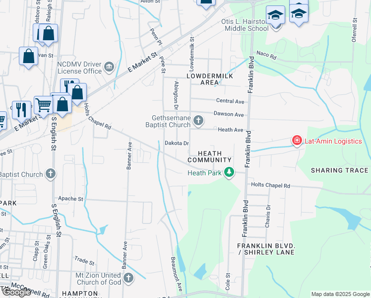 map of restaurants, bars, coffee shops, grocery stores, and more near 900 Lowdermilk Street in Greensboro
