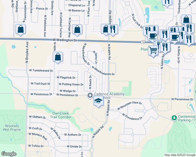 map of restaurants, bars, coffee shops, grocery stores, and more near 612 North Tennyson Lane in Fayetteville