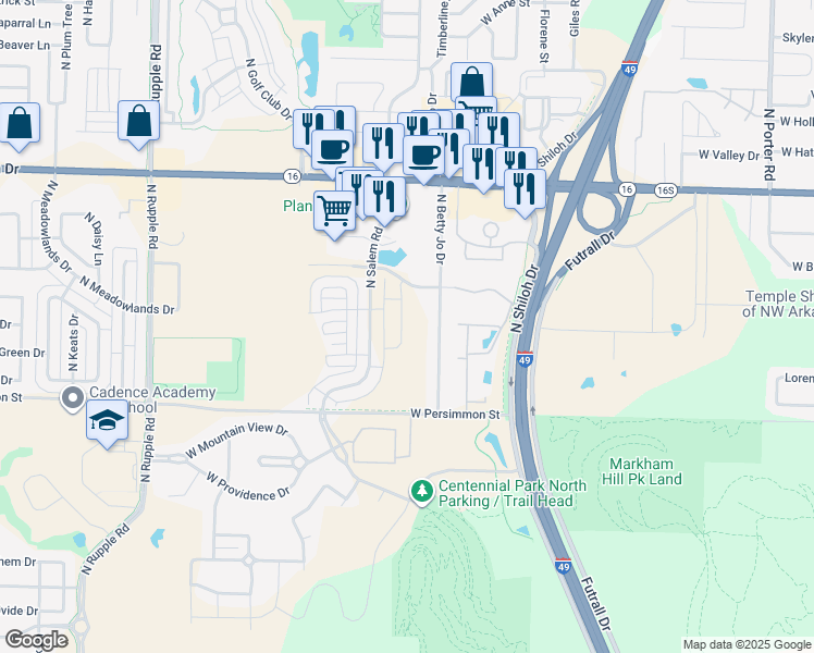 map of restaurants, bars, coffee shops, grocery stores, and more near 625 N Betty Jo Dr in Fayetteville