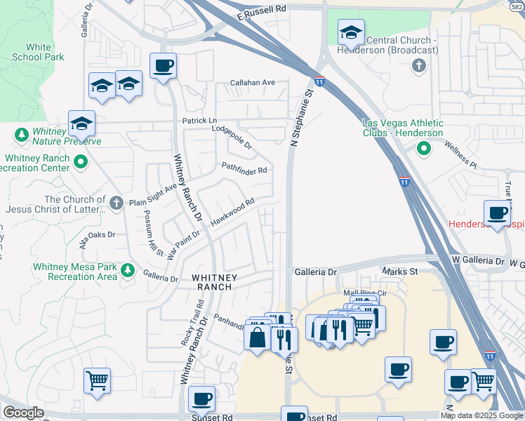 map of restaurants, bars, coffee shops, grocery stores, and more near 855 North Stephanie Street in Henderson