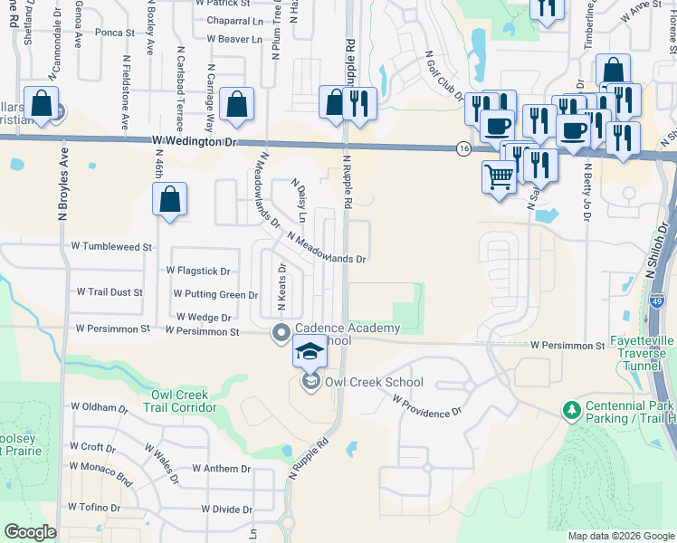 map of restaurants, bars, coffee shops, grocery stores, and more near 619 Alley 4040 in Fayetteville