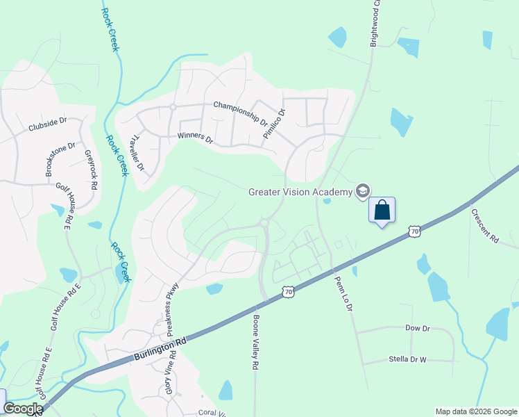 map of restaurants, bars, coffee shops, grocery stores, and more near 599 Brightwood Farm Parkway in Whitsett