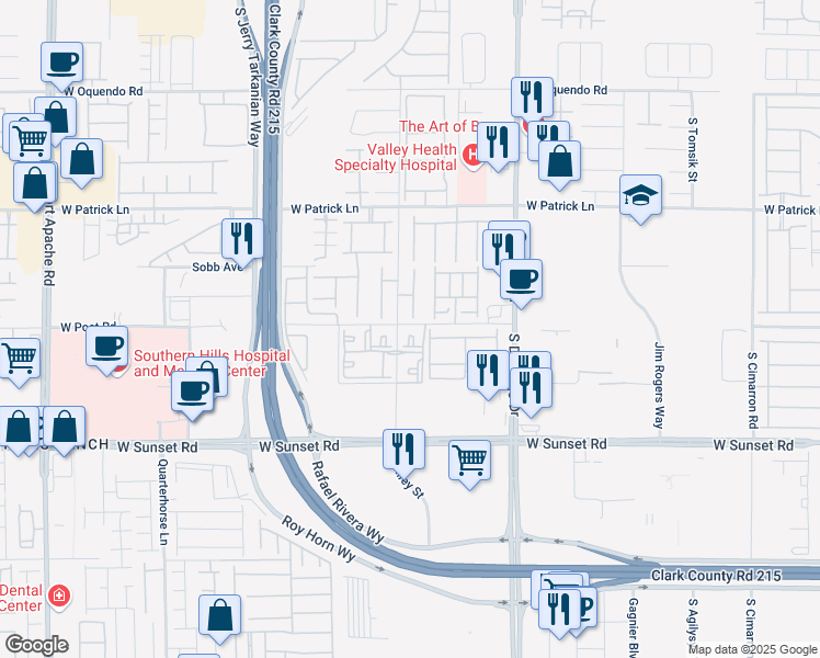 map of restaurants, bars, coffee shops, grocery stores, and more near 6355 South Riley Street in Las Vegas
