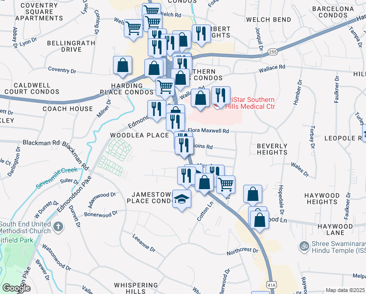 map of restaurants, bars, coffee shops, grocery stores, and more near 4404 Providence Heights in Nashville