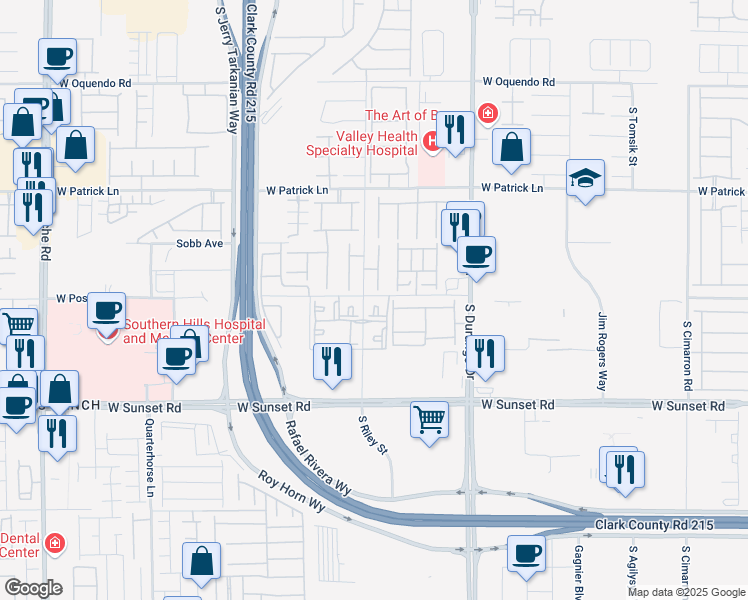 map of restaurants, bars, coffee shops, grocery stores, and more near 6355 South Riley Street in Las Vegas