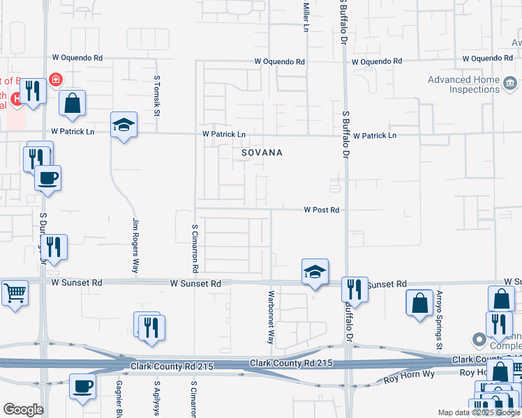 map of restaurants, bars, coffee shops, grocery stores, and more near 8960 West Post Road in Las Vegas