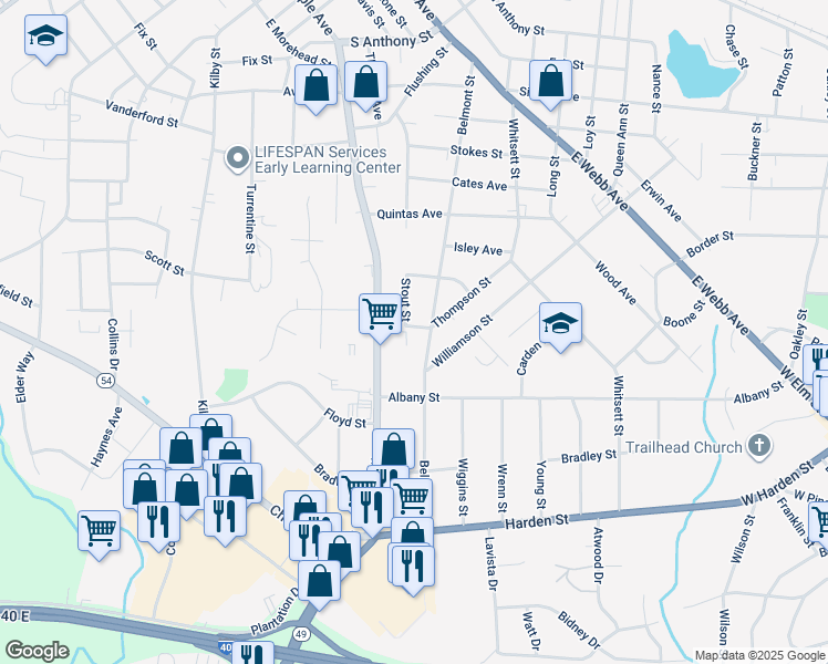 map of restaurants, bars, coffee shops, grocery stores, and more near 1811 Belmont Street in Burlington