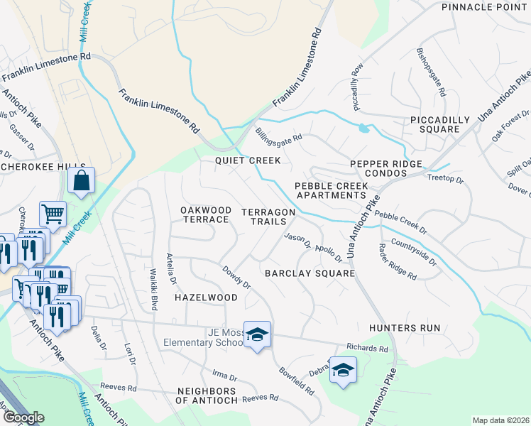 map of restaurants, bars, coffee shops, grocery stores, and more near 4613 Longbranch in Nashville