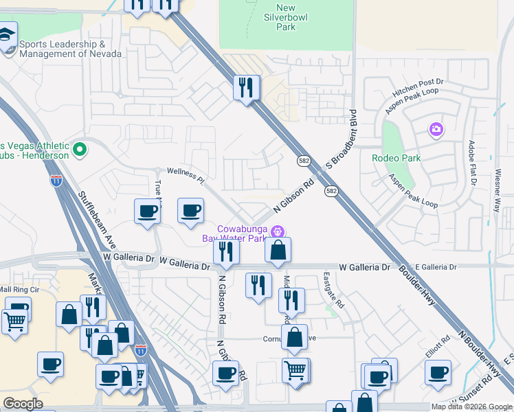 map of restaurants, bars, coffee shops, grocery stores, and more near 827 Atleigh Avenue in Henderson