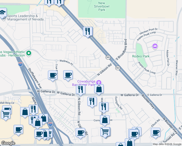 map of restaurants, bars, coffee shops, grocery stores, and more near 829 Atleigh Avenue in Henderson