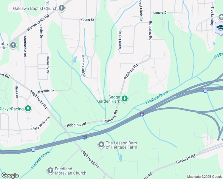 map of restaurants, bars, coffee shops, grocery stores, and more near 3445 Tinley Park Drive in Winston-Salem