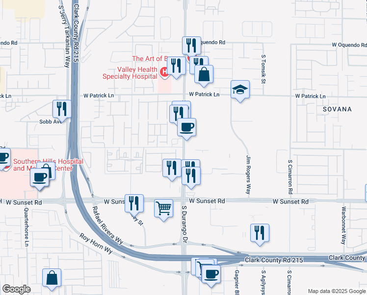 map of restaurants, bars, coffee shops, grocery stores, and more near S Durango Dr & W Post Rd in Las Vegas