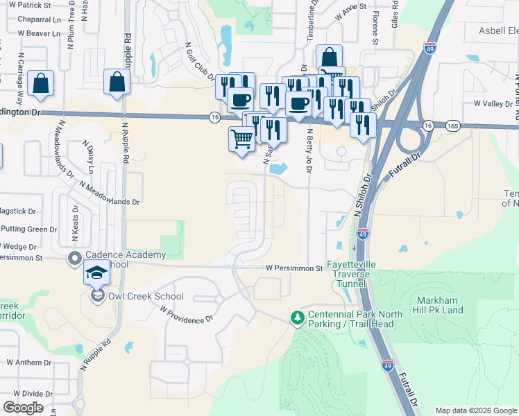 map of restaurants, bars, coffee shops, grocery stores, and more near 3489 West Wedington Drive in Fayetteville