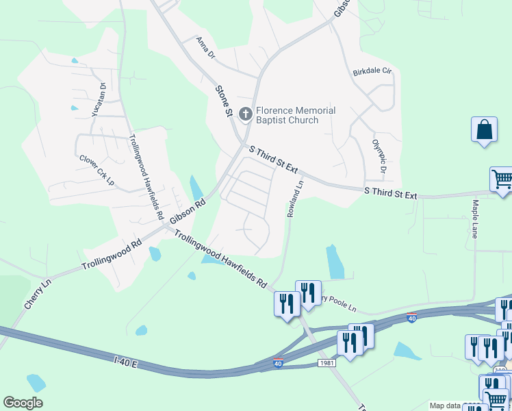 map of restaurants, bars, coffee shops, grocery stores, and more near 1307 Silver Drive in Mebane