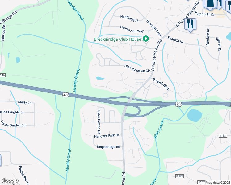 map of restaurants, bars, coffee shops, grocery stores, and more near 5222 Ivy Ridge Lane in Winston-Salem