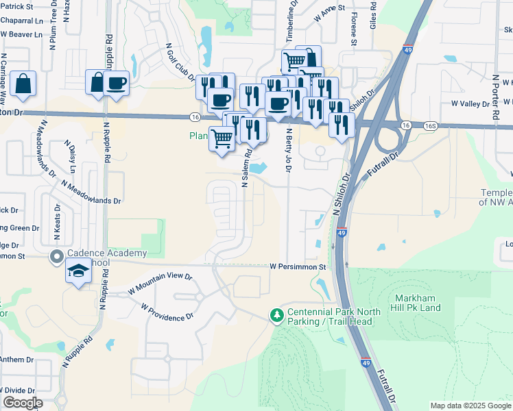 map of restaurants, bars, coffee shops, grocery stores, and more near 625 N Betty Jo Dr in Fayetteville
