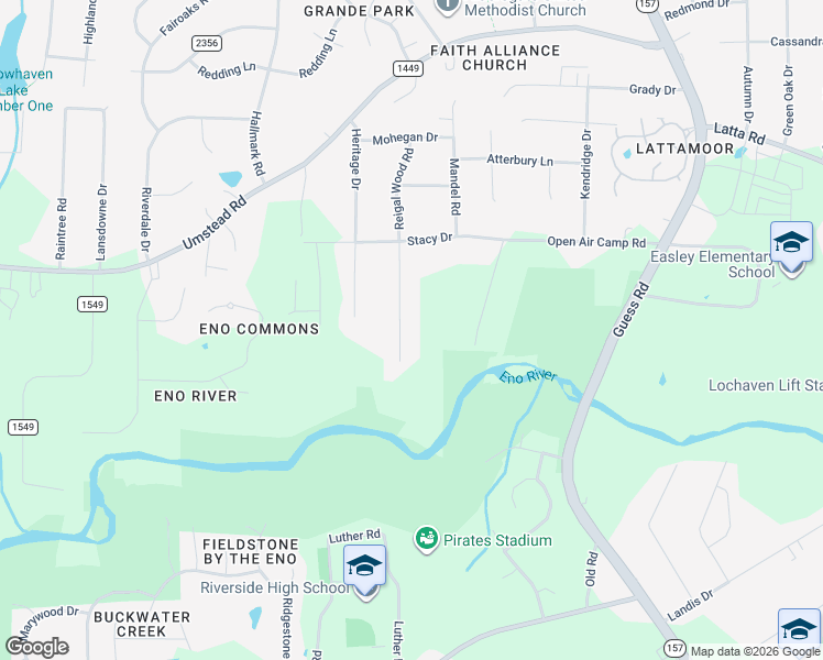 map of restaurants, bars, coffee shops, grocery stores, and more near 4604 Reigal Wood Road in Durham