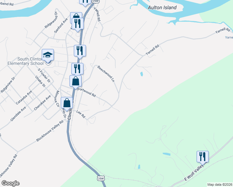 map of restaurants, bars, coffee shops, grocery stores, and more near 307 Lee Road in Clinton