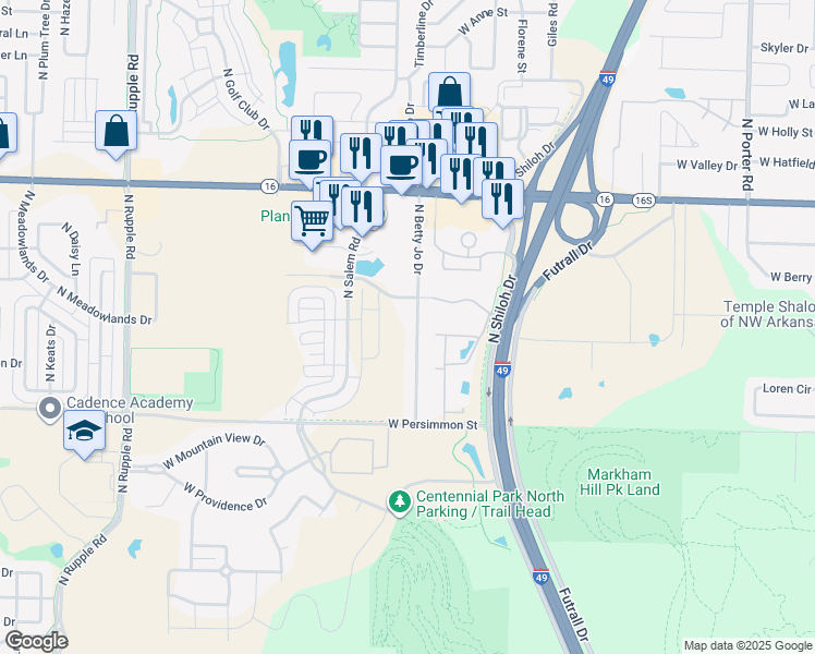 map of restaurants, bars, coffee shops, grocery stores, and more near 626 North Betty Jo Drive in Fayetteville