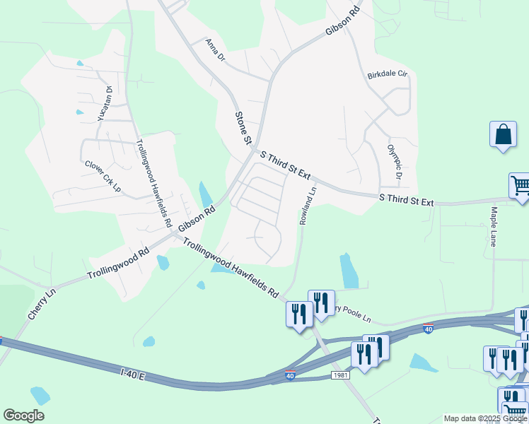 map of restaurants, bars, coffee shops, grocery stores, and more near 1309 Silver Drive in Mebane
