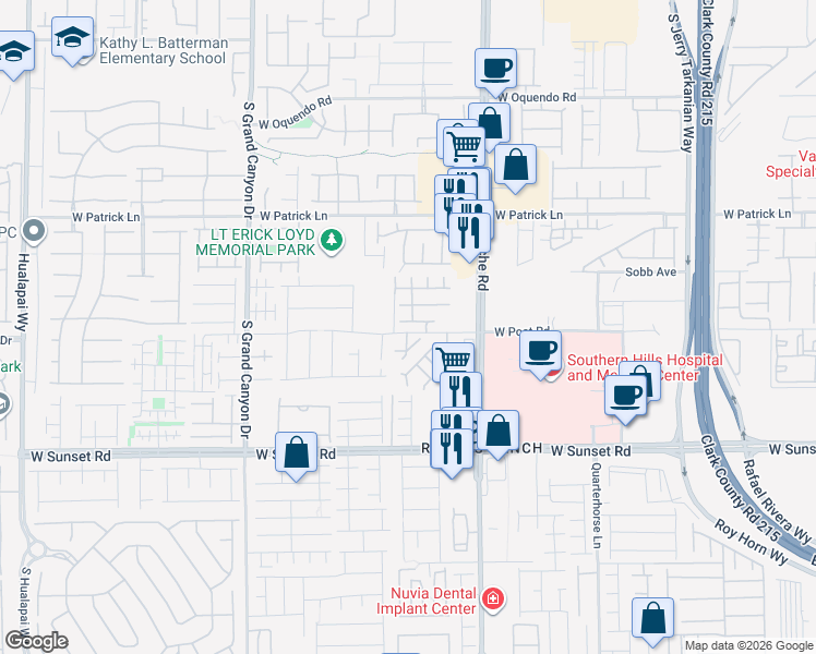 map of restaurants, bars, coffee shops, grocery stores, and more near 9545 West Post Road in Las Vegas